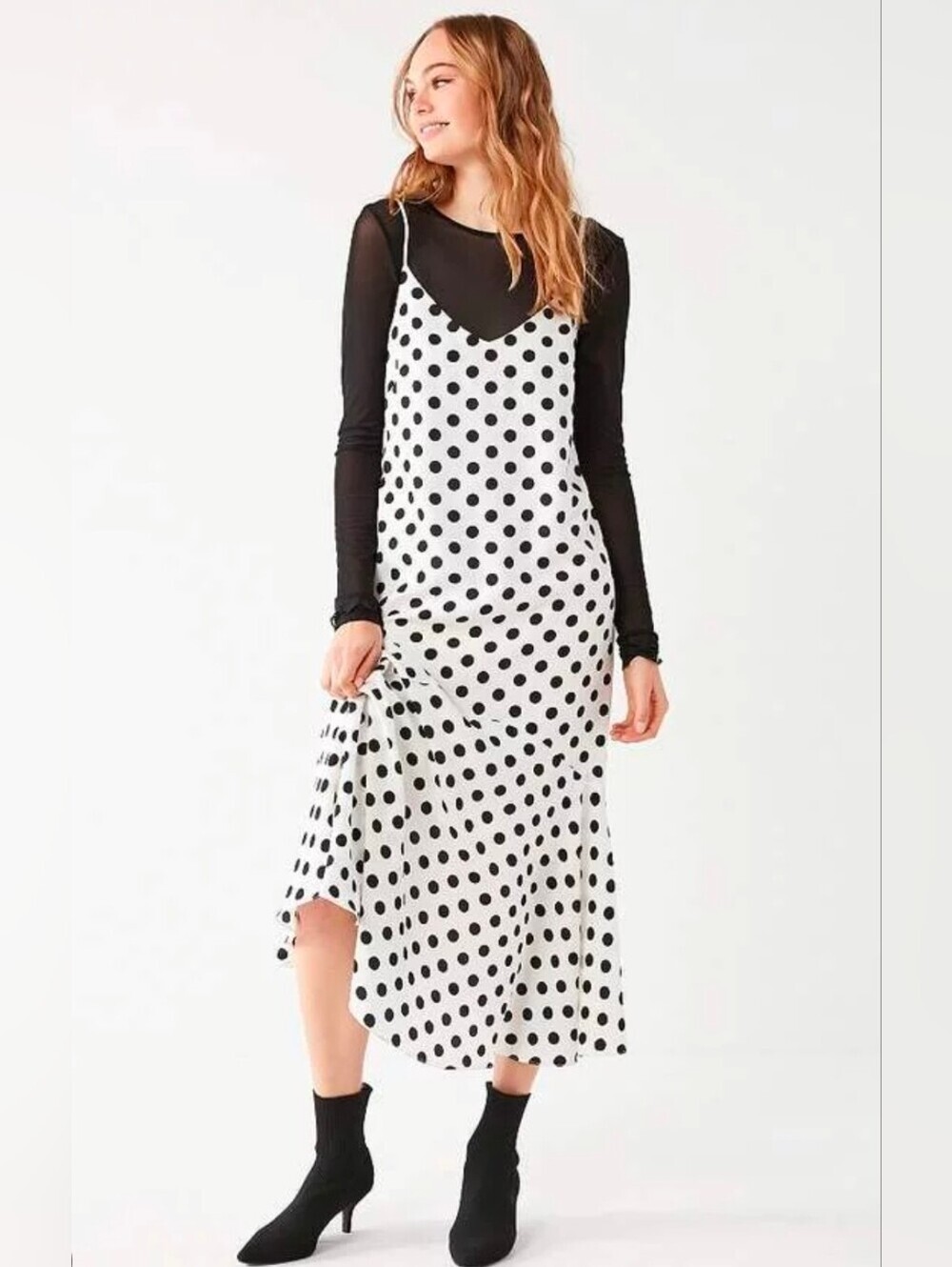 Urban Outfitters Black and White Polka Dot Slip Midi Dress